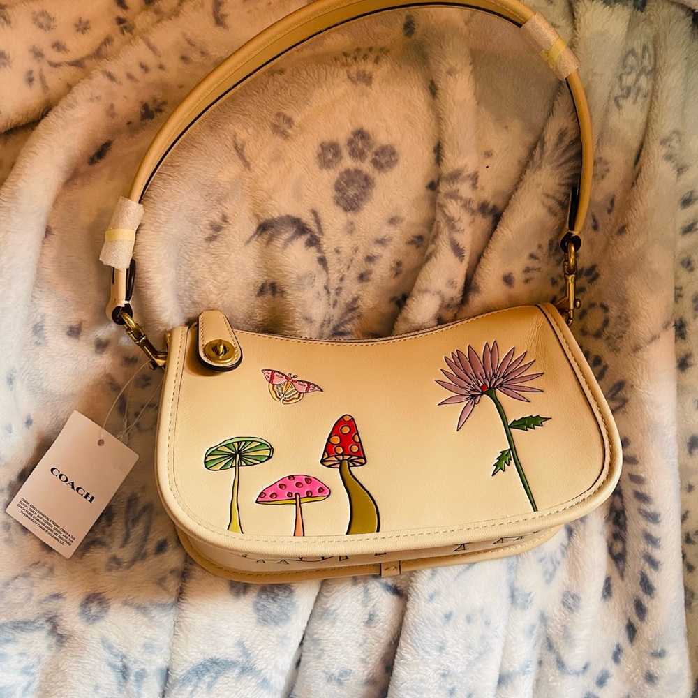 Coach Cream Floral and Mushroom Shoulder Bag
